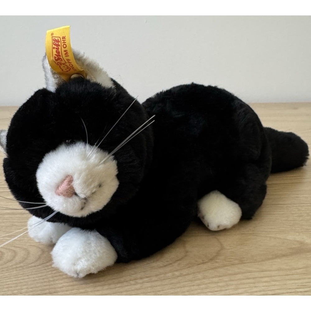 Vintage Steiff Mimmi Katze Cat Plush Lying Black White 30cm EAN 099502